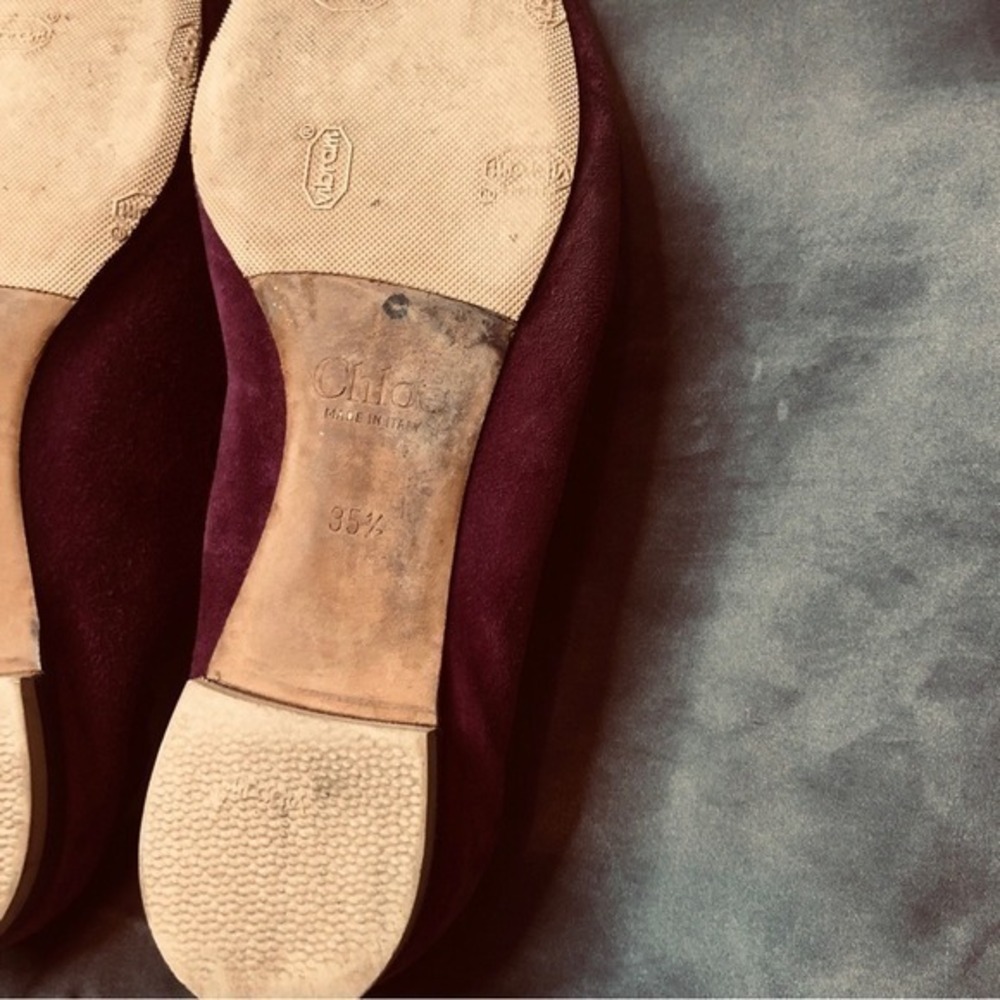 Chloe Lauren Scalloped Suede Ballet Flats Burgundy Plum Size 35.5 Made in Italy - Picture 7 of 11